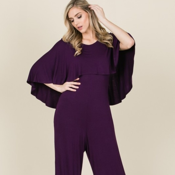Pants - Round Neck Cape Layer Draped Jumpsuit